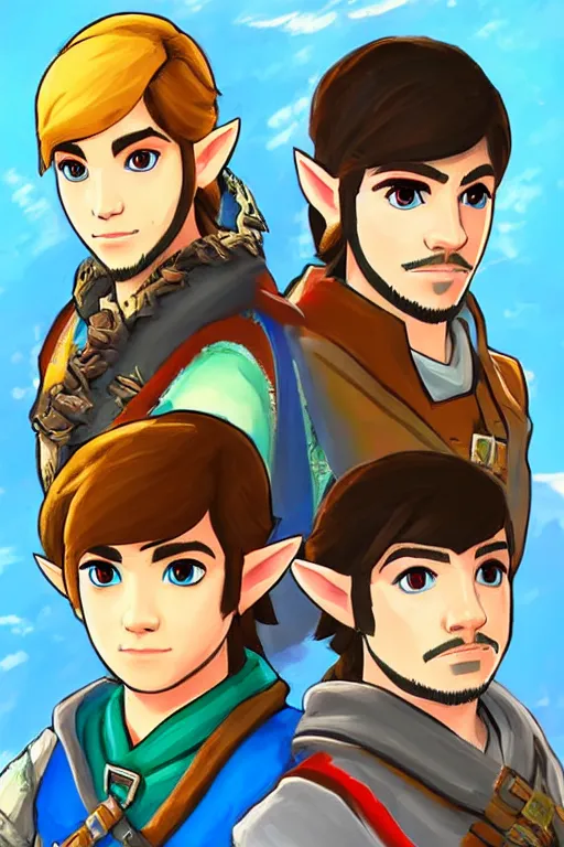 Image similar to an in game portrait of drake and josh from the legend of zelda breath of the wild, breath of the wild art style.