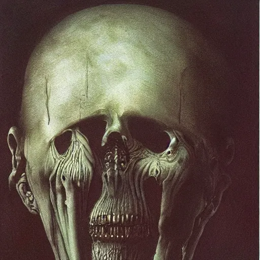 Image similar to a painting by beksinski, Giger, and Caravaggio