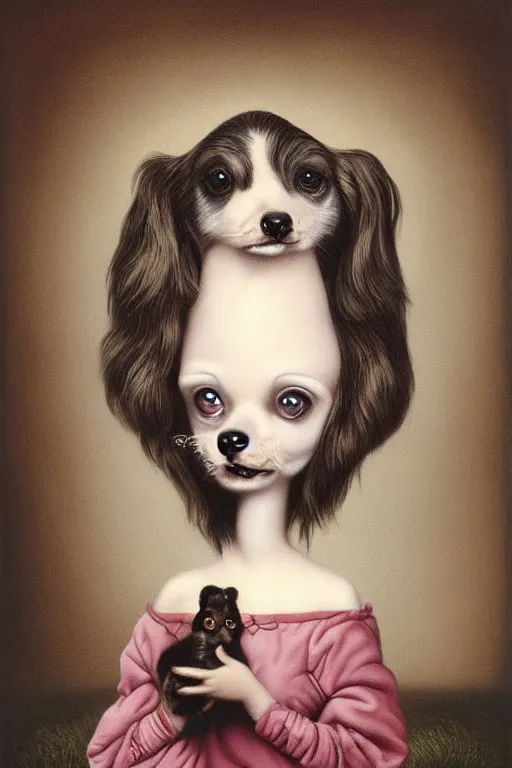 Image similar to a cute dog who look like cameron diaz painted by mark ryden, by dali, digital art