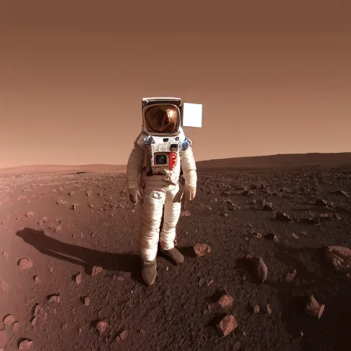 Prompt: a selfie on mars, 4 k, high detail, high - resolution photograph, professional photography, ultra - detail