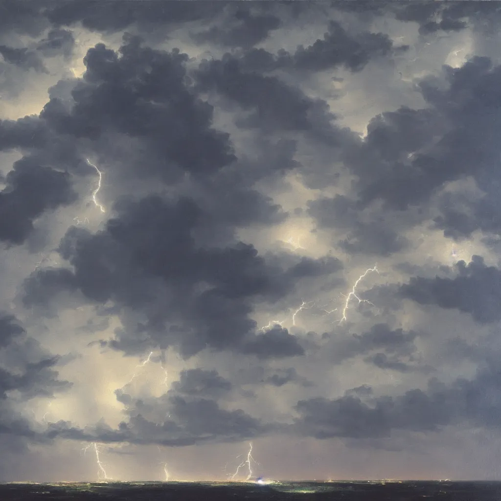 Image similar to thunderstorm with lots of lightning, oil painting