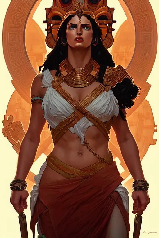 Prompt: pixel art of the Greek godess Hera looking angry, rusty armor, portrait, digital painting, artstation, concept art, beautiful face, symmetric face, videogame cover art, by Artgerm and Greg Rutkowski and Alphonse Mucha