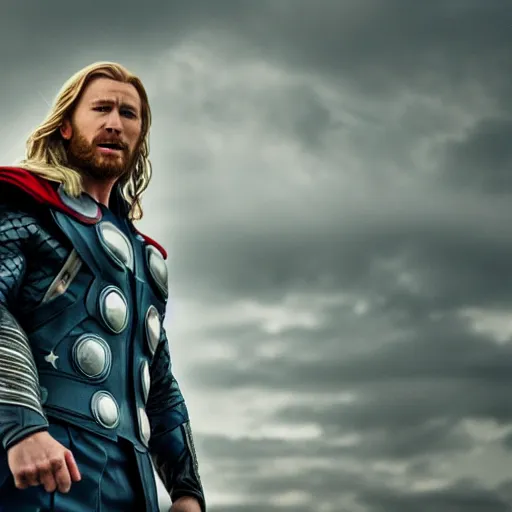 Image similar to chris evans as thor, marvel cinematic universe, mcu, canon eos r 3, f / 1. 4, iso 2 0 0, 1 / 1 6 0 s, 8 k, raw, unedited, symmetrical balance, in - frame,