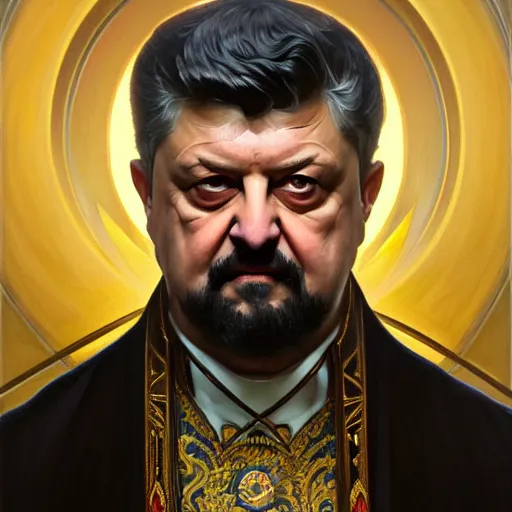 Prompt: symmetry!! intense portrait of petro poroshenko, saint, intricate, elegant, highly detailed, my rendition, digital painting, artstation, concept art, smooth, sharp focus, illustration, art by artgerm and greg rutkowski and alphonse mucha