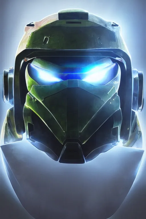 Image similar to robot ninja mask helmet halo master chief radiating a glowing aura global illumination ray tracing hdr fanart arstation by ian pesty and katarzyna da „ bek - chmiel