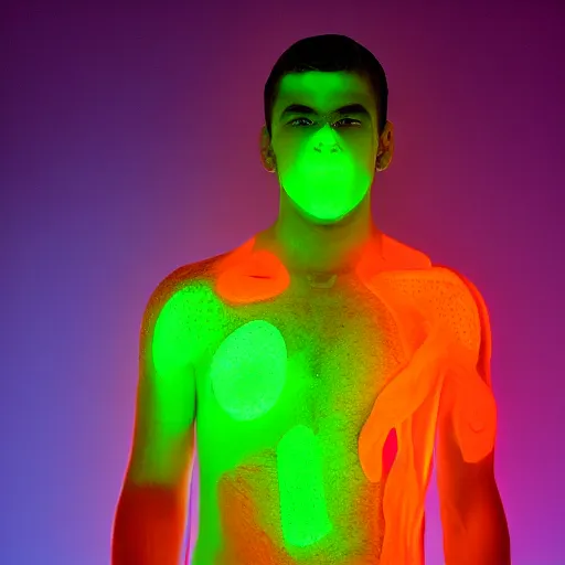 Image similar to a male, glowing, frontal view, cool looking, high resolution