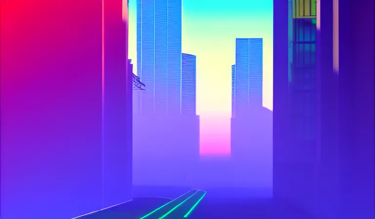 Image similar to a beautiful and immaculate futuristic seattle. view from an alleyway. vaporwave ombre rendering. outrun style. trending on artstation. recommended for you behance. by col price. by chris moore. by beeple.