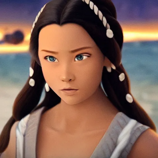 Image similar to cinematic shot, kiawentiio tarbell is katara