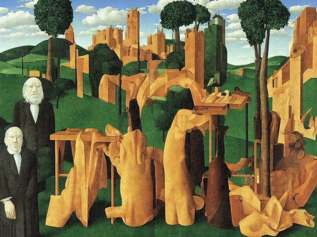 Image similar to obituary for an alchemist. painting by uccello paolo, rene magritte