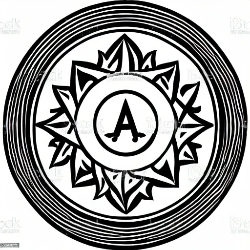 Image similar to an alchemical symbol for the sun, vector art, line art, pen, black and white