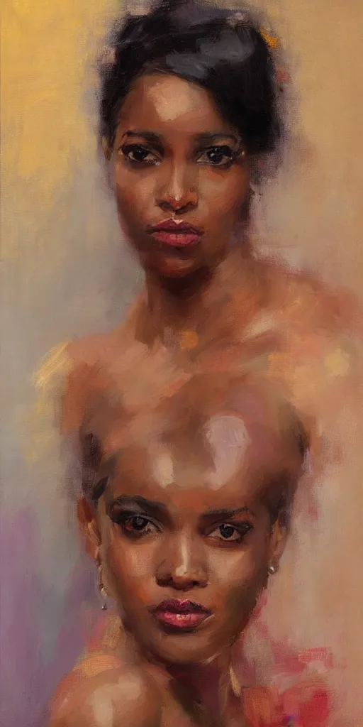 Image similar to impressionist portrait of a Black woman by Suchitra bhosle.