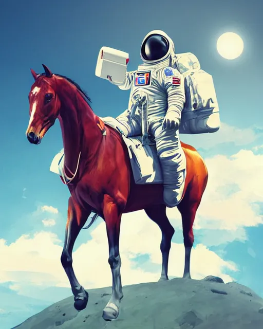 Image similar to sitting horse sitting on top of astronaut, artstation