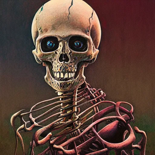 Prompt: A portrait of Graffiti Skeleton by Zdzisław Beksiński and Ilya Repin,In style of Abstract art.illustration,hyper detailed,smooth, sharp focus,trending on artstation,oil on the canvas,4k