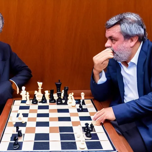 Image similar to photo of luis inacio lula da silva and jair messias bolsonaro playng chess, detailed 4 k