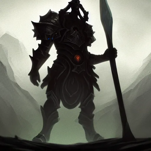 Image similar to Portrait of a Giant (Sentinal) holding the (blade) of the ruined king, digital illustration, (ruins), glow in the dark, (ethereal), the (void,) ominous, fear, very detailed, trending on artstation, high definition, by Riot Games, League of legends