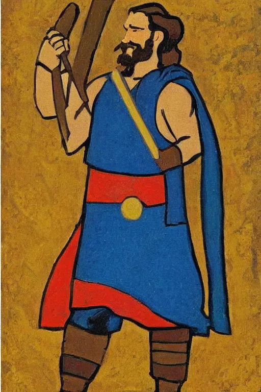 Image similar to thor with hammer, marvel, artwork by nicholas roerich,