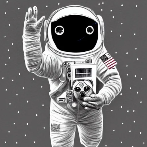 Prompt: gif, high - resolution, pencil art, colorized, extra - detailed, pug astronaut, opening door, in space that leads into the universe