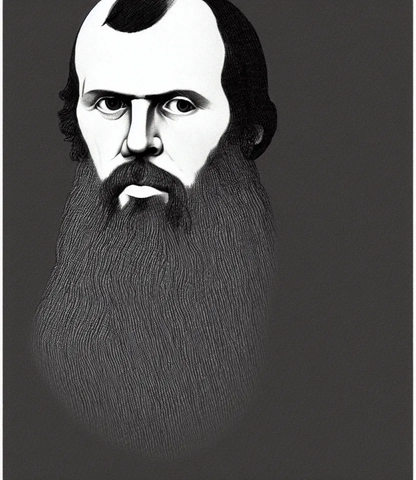 Image similar to minimalist line art portrait of russian writer fyodor dostoevsky. contour lines, musicality, twirls and curves, strong personality