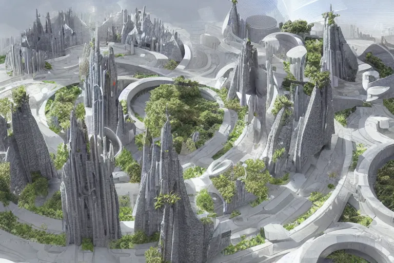 Image similar to a futuristic mega castle utopian city made of stone