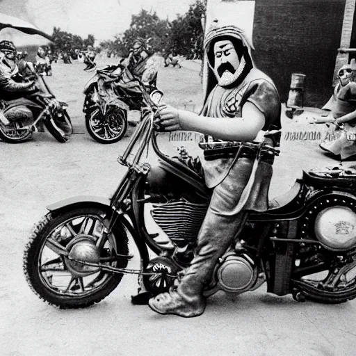 Prompt: a detailed vintage photography of Guan Yu rides a Harley，by Eric Auld