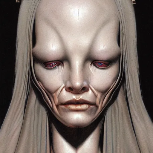 Image similar to a beautiful female face, by Wayne Barlowe and H R Giger and Bill Ellis, trending on artstation