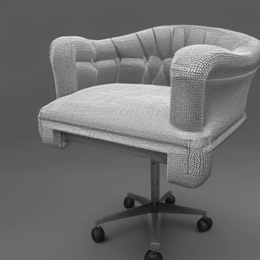 Image similar to A professional 3d render of an office chair designed by Quentin Tarantino, very detailed.