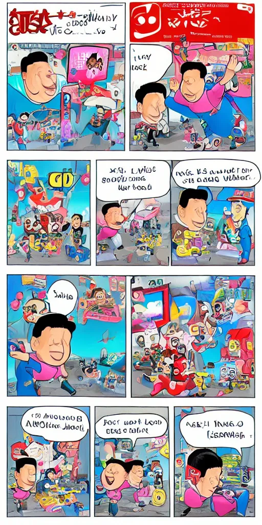 Image similar to Xi jingping play with Nintendo switch, cartoon style.