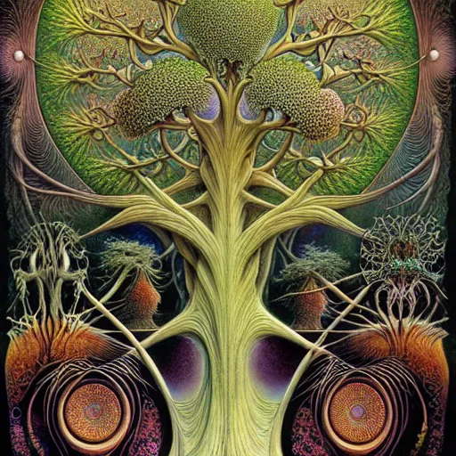 Image similar to tree of life by roger dean and andrew ferez, art forms of nature by ernst haeckel, divine chaos engine, symbolist, visionary, art nouveau, botanical fractal structures, organic, detailed, realistic, surreality