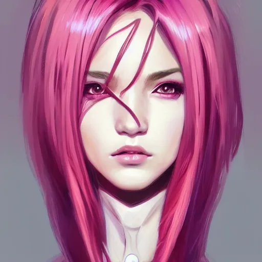 Image similar to portrait of beautiful symmetrical anime alien woman, pink hair, attractive, casual, modern, victoria's secret, highly detailed, digital painting, artstation, concept art, smooth, sharp focus, illustration, art by artgerm, greg rutkowski and alphonse mucha, 8 k,