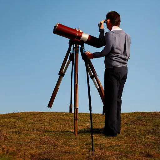 Prompt: i saw a man on a hill with a telescope