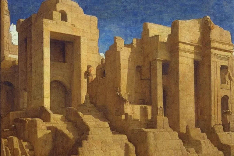 Prompt: ancient city by the sea by Annie Swynnerton and Nicholas Roerich and jean delville, strong dramatic cinematic lighting , ornate painted architecture, lost civilizations, smooth, sharp focus, extremely detailed