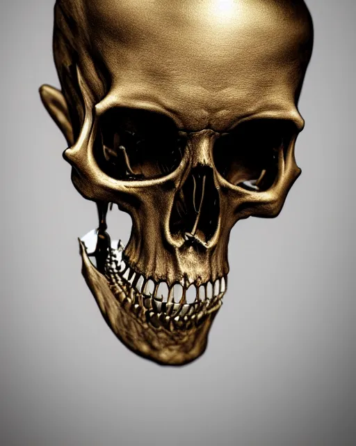 Image similar to realistic portrait of a pirate of bones, dark, gold, silver ornaments, facing camera, photo realistic, detailed, 1 4 5 0, delicate, hyper realism, ultra realistic, 8 k