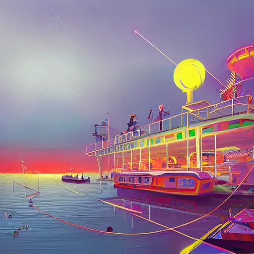 Prompt: psychedelic yachting club by simon stalenhag