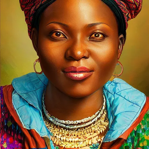 Prompt: portrait of a cameroonian woman ( 3 5 ) from cameroon, an oil painting by ross tran and thomas kincade