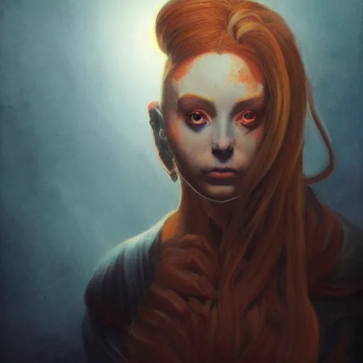 Image similar to painting of brigitte from the videogame overwatch in the style of agostino arrivabene, renaissance, dark, surrealism, low contrast