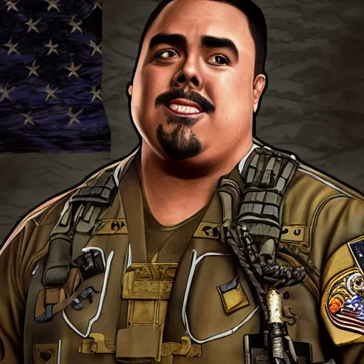 Image similar to Gabriel Iglesias as a navy SEAL, high resolution fantasy concept art, intricate details, realistic, soft lighting