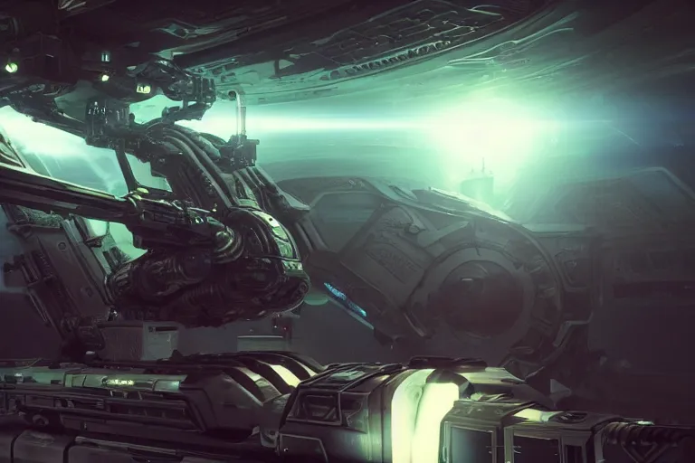 Image similar to VFX movie of a futuristic inhuman alien spacemarines in future spaceship, firing gun at space pirates detailed creature skin neon lighting by Emmanuel Lubezki