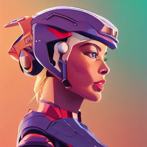 Image similar to a portrait of a stunning beautiful elite margot robbie gundam pilot, with an intricate, detailed, urban inspired hiphop afro futuristic helmet, vector behance hd jesper ejsing, rhads, makoto shinkai, lois van baarle, ilya kuvshinov, rossdraws, hd, 3 2 k, ilya kuvshinov, gustav klimt