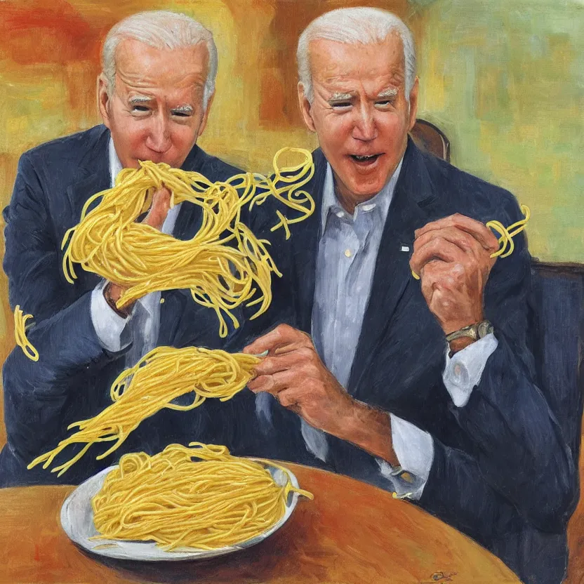 Prompt: impressionist biden eating spaghetti
