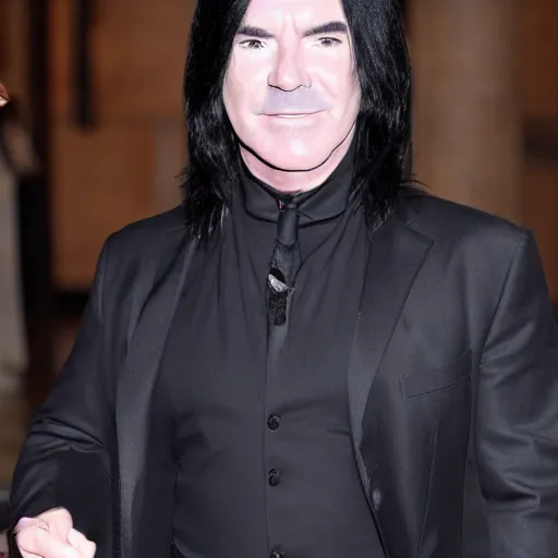 Prompt: simon cowell cosplaying as severus snape in hogwarts, 8k