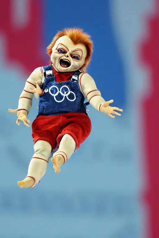 Image similar to screaming chucky doll performing high dive at olympics