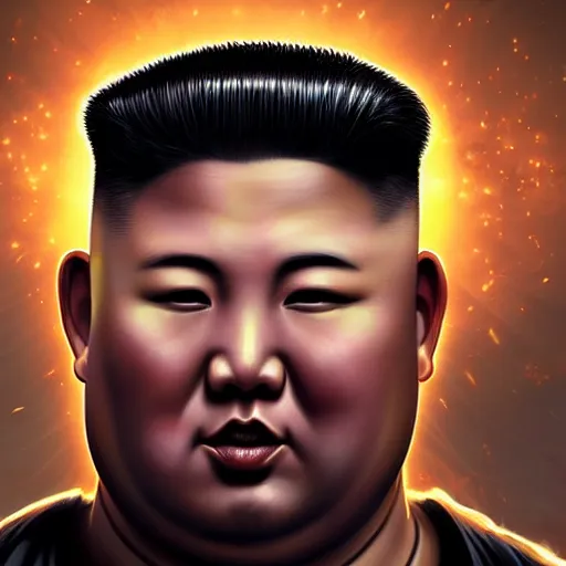 Prompt: portrait of kim - jong un as buddha, league of legends amazing splashscreen artwork, gears of war, splash art, natural light, elegant, photorealistic facial features, intricate, fantasy, detailed face, atmospheric lighting, anamorphic lens flare, cinematic lighting, league of legends splash art, hd wallpaper, ultra high details by greg rutkowski