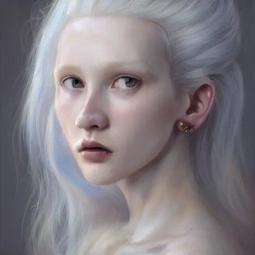Prompt: A masterpiece portrait of a A model-looking albino girl with large piercings. Greek nose. Goddess of life and love trending on artstation, digital art, by Stanley Artgerm Lau, WLOP, Rossdraws, James Jean, Andrei Riabovitchev, Marc Simonetti, Yoshitaka Amano