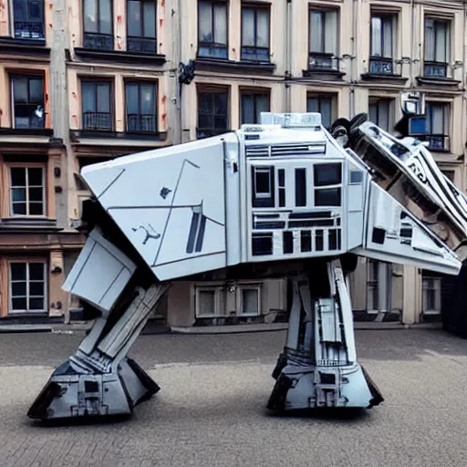 Image similar to a star wars AT-AT in the streets of berlin, 8k