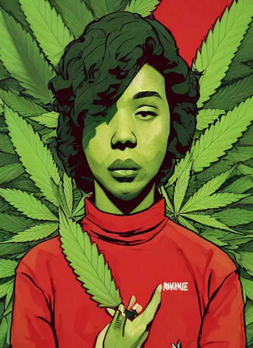 Image similar to marijuana profile picture by sachin teng x supreme, marijuana, organic painting, asymmetrical, green, marijuana smoke, matte paint, hard edges, energetic