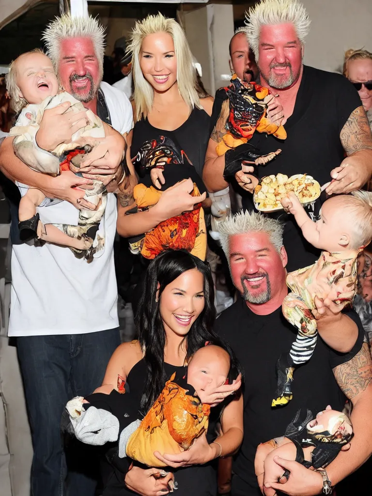 Image similar to olivia munn and guy fieri holding their baby