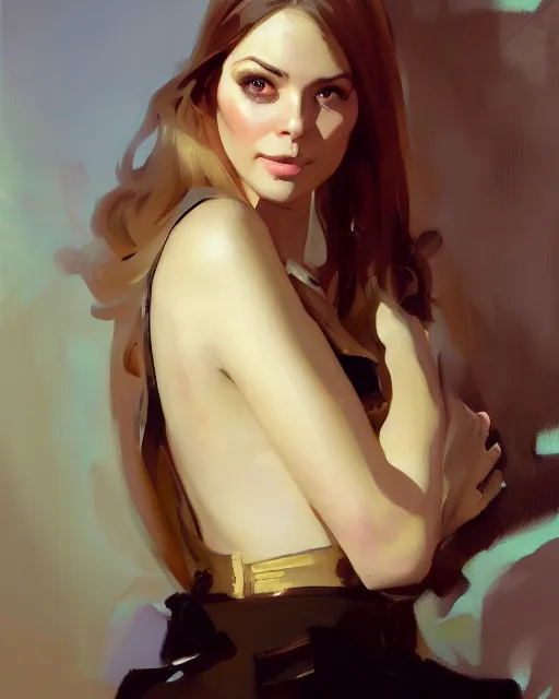 Image similar to portrait of beautiful gorgeous captivating finnish norwegian swedish glamour model wearing in dress on shoulders with black jars in hands, jodhpurs greg manchess painting by sargent and leyendecker, studio ghibli, close - up shot rim light asymmetrical illustration hearthstone, by greg rutkowski by greg tocchini by craig mullins