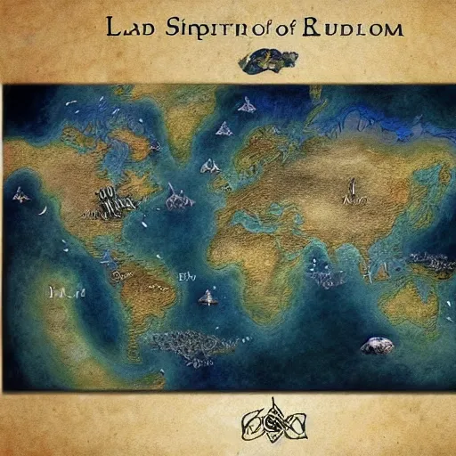 Prompt: simple fantasy map, the land of Odrua, several continents arranged in an arc, world of Lute, by JRR Tolkien and Brian Froud, Vatican Map Room, fantasy concept painting, Magic The Gathering Art, trending on art station, oceans, continents, vivid fantasy colors