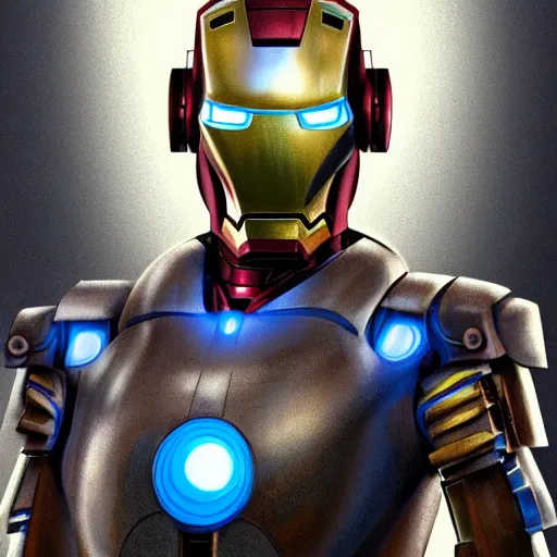 Image similar to steampunk Iron Man by H.R. Giger full body details, smooth, sharp focus, illustration, realistic, cinematic, artstation, award winning, rgb, ethereal blue lighting, 8K, H 1088