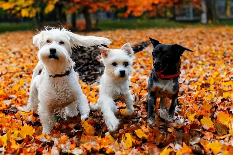 Image similar to dogs playing in autumn leaves